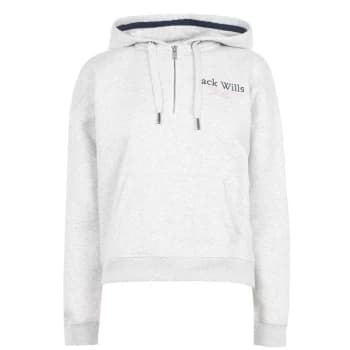 Jack Wills Loxhill Half Zip Logo Hoodie - Lt Ash Marl