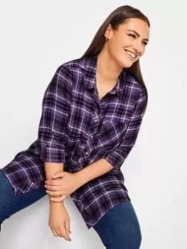 Yours Brushed Boyfriend Shirt Purple Check, Black, Size 18, Women
