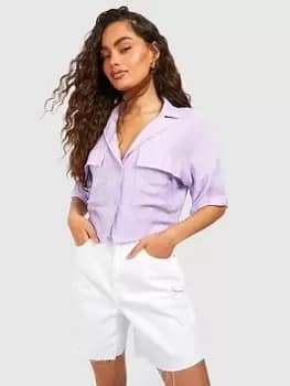 Boohoo Oversized Linen Shirt - Purple, Purple, Size 12, Women