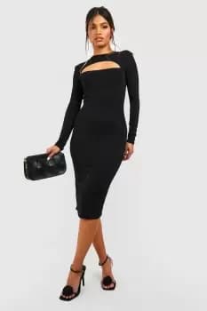 Textured Slinky Cut Out Midi Dress