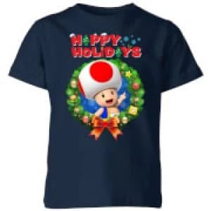 Nintendo Super Mario Toad Happy Holidays Kid's Christmas T-Shirt - Navy - 11-12 Years