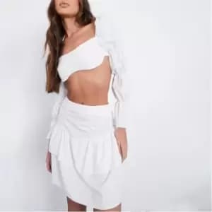 I Saw It First Ruched Frill Detail Mini Skirt - White