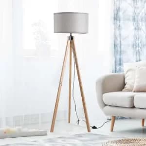 Rubber Wood Tripod Floor Lamp, none