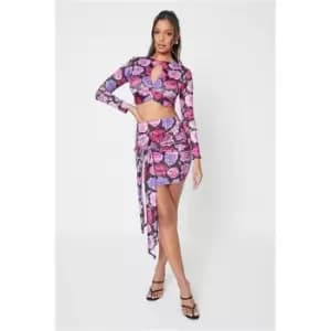 I Saw It First Lilac Slinky Ruched Tie Front Mini Skirt - Purple