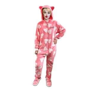 DC Comics Harley Quinn Birds of Prey Cosy Heart Pattern Pink Jumpsuit Onesie Loungewear Adult One Size