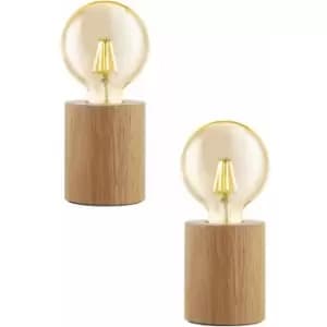 2 pack Table Desk Lamp Simple Compact 1x Round Brown Wood Holder E27 28W