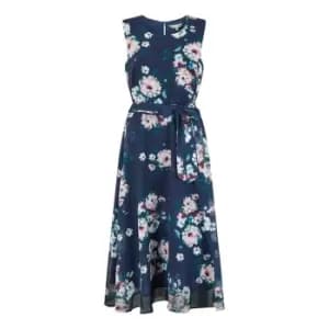Yumi Navy Watercolour Floral Skater Dress - Blue