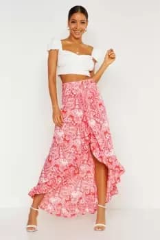 Paisley Bohemian Wrap Ruffle Maxi Skirt