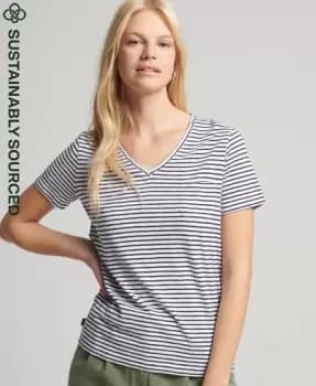 Superdry Womens Organic Cotton Studios Pocket V-Neck T-Shirt Navy / Navy Breton - Size: 12