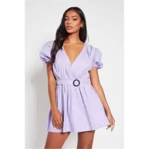 I Saw It First Lilac Puff Sleeve Belted Skater Dress - Purple