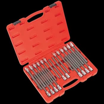 Sealey 22 Piece 1/2" Drive Long Reach Torx, Spline, Hex and Ribe Socket Bit Set 1/2"