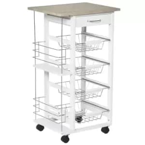 Homcom Multi Use Rolling Kitchen Island Vegetable Trolley With Wire Baskets And Worktop Natural And White