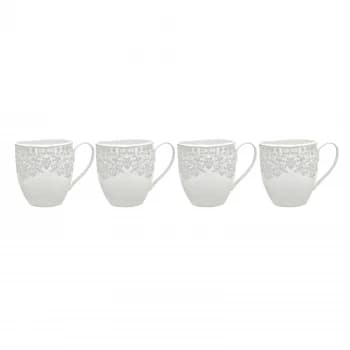 Denby Monsoon Filigree Silver Large Mugs - 4 Piece Set