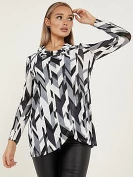 Quiz Black Light Knit Abstract Print Top - 8