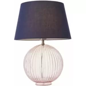 Table Lamp Dusky Pink Ribbed Glass & Navy Cotton 40W E27 gls Base & Shade