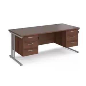 Office Desk Rectangular Desk 1800mm With Double Pedestal Walnut Top With Silver Frame 800mm Depth Maestro 25 MC18P33SW