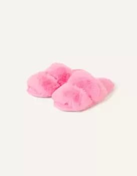 Accessorize Womens Faux Fur Double Band Sliders Pink, Size: L