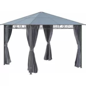 3 x 3(m) Hardtop Gazebo for Garden Party w/ Polycarbonate Curtains - Grey - Outsunny