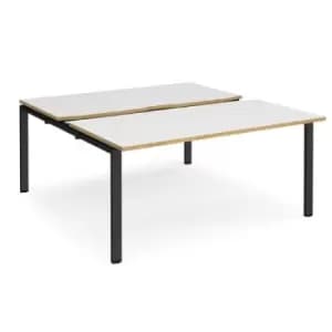 Bench Desk 2 Person Starter Rectangular Desks 1600mm With Sliding Tops White/Oak Tops With Black Frames 1600mm Depth Adapt