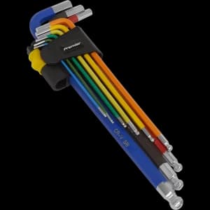 Sealey 9 Piece Colour Coded Extra Long Ball End Hex Key Set Imperial