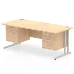 Impulse 1600 Rectangle Silver Cant Leg Desk MAPLE 1 x 2 Drawer 1 x 3