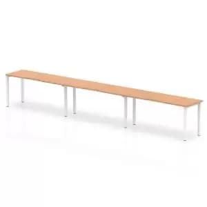 Single White Frame Bench Desk 1600 Oak 3 Pod