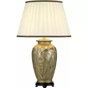 Loops - Table Lamp Ivory with Black and Gold trim Shade Silver LED E27 60w Bulb