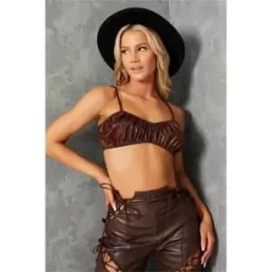 I Saw It First Chocolate Pu Ruched Bralette - Brown