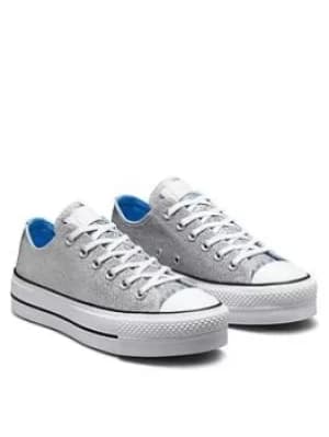 Converse Chuck Taylor All Star Platform Glitter Ox, Silver, Size 7, Women