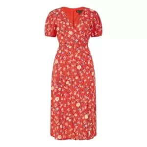 Mela London Red Floral Midi Tea Dress - Red