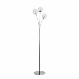 Nielsen Baccio Modern 3 Light Polished Satin Silver Floor Lamp Clear And Frosted Glass And Scribble Ball Globe Shades