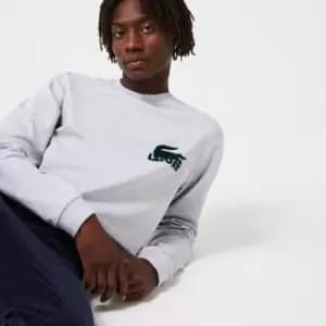Lacoste Mens Cotton Fleece Indoor Sweatshirt Size 3 - S Grey Chine / Green