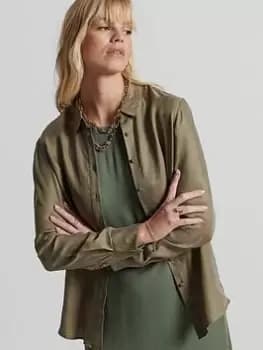 Superdry Studios L/s Cupro Shirt - Green, Size 10, Women