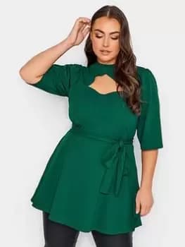 Yours Yours Cut Out Peplum Top, Green, Size 16, Women