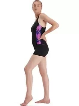 Speedo Panel Tankini, Black, Size 32, Women