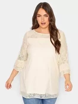 Yours Bell Sleeve Blouse Floral Lace, Natural, Size 18, Women