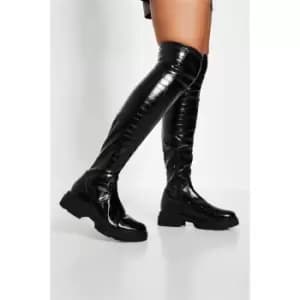 I Saw It First Faux Leather Over The Knee Chunky Ankle Boot - Black