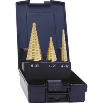 Exact 5351 HSS Step drill bit set 3 Piece 4 - 12 mm, 4 - 20 mm, 6 - 30 mm TiN Triangular shank 1 Set