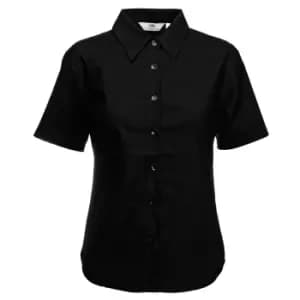 Fruit Of The Loom Ladies Lady-Fit Short Sleeve Oxford Shirt (XS) (Black)