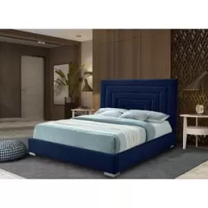 Envisage Trade - Lisso Upholstered Beds - Plush Velvet, Double Size Frame, Blue - Blue