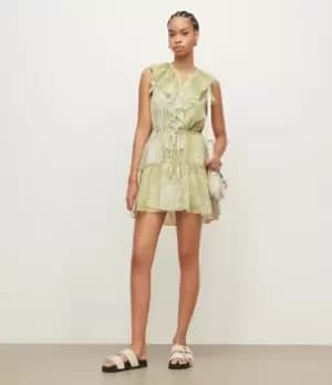 AllSaints Womens Womens Animal Print Ali Noche Mini Dress, Green and White, Size: 12, Green/White