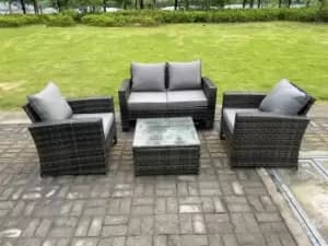 Fimous 4 Seater Outdoor Dark Grey Rattan Lounge Complete Sofa Set with Square Coffee Table