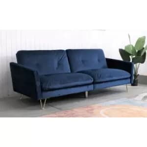 Velvet Three Seater Sofa/Sofa Bed with Bolster Cushions in Blue - Blue