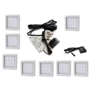 Square 1.5W White Colour LED Light Kit Under Cabinet Shelf Cupboard - Light Colour Warm White - Lights 8