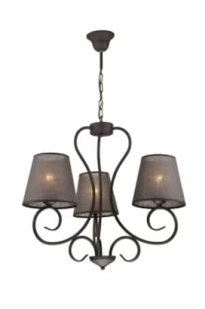Lorenzo Multi Arm Pendant Ceiling Light, Fabric Shade, Anthracite, 3x E27