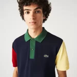 Mens Lacoste Regular Fit Colour-block Cotton Petit Pique Polo Size 3 - S Navy Blue / Red / Yellow / Green