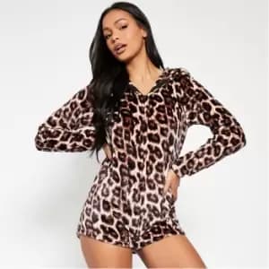 I Saw It First Leopard Print Romper with Hood and Ears. - Multi