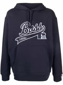 BOSS X RUSSELL ATHLETIC Embroidered-logo hoodie Navy