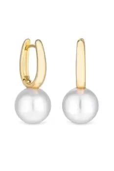 Gold Plated Pearl Drop Hoop Earrings