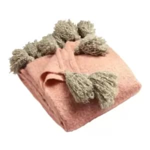Furn. Romily Throw Pom-Pom Tassel Edging Acrylic Blush Pink / Natural